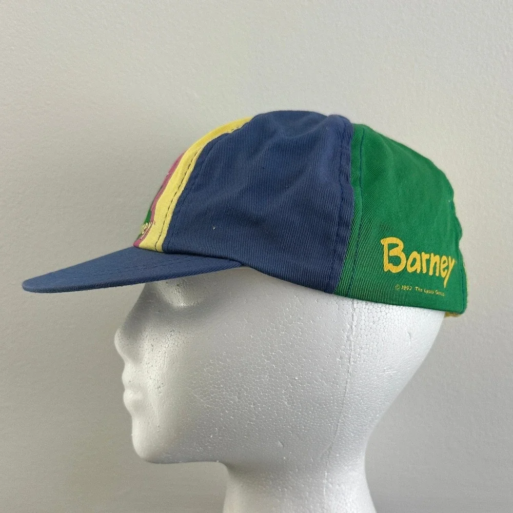 Vintage 1992 Barney Dinosaur Kids Hat Cap One Size Colorblock Cotton 90s TV Show